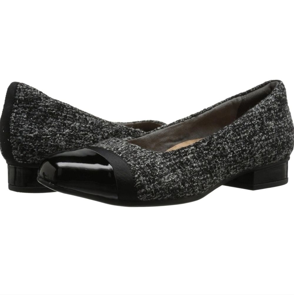 Clarks Keesha Rosa Dress pumps flats low heel sz 7.5 black white gray tweed new